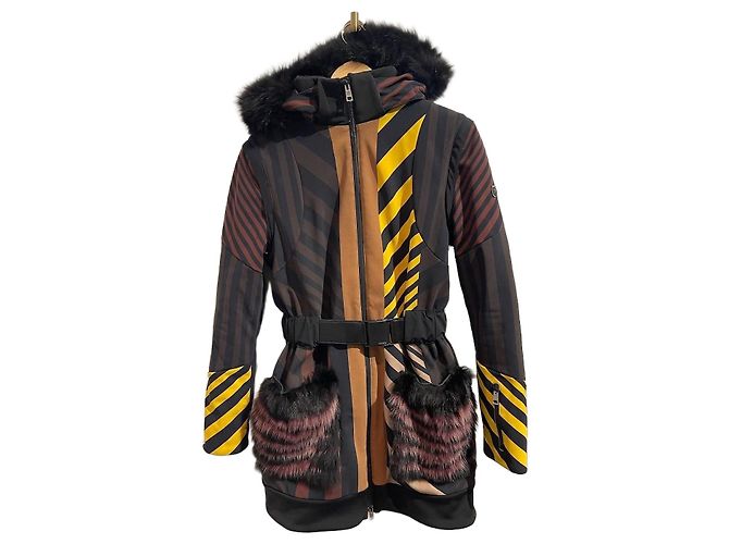 Fendi Steppjacke Gestreift Braun Schwarz Gelb