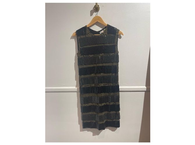 Robe Msgm en dentelle de coton kaki et sequins noirs