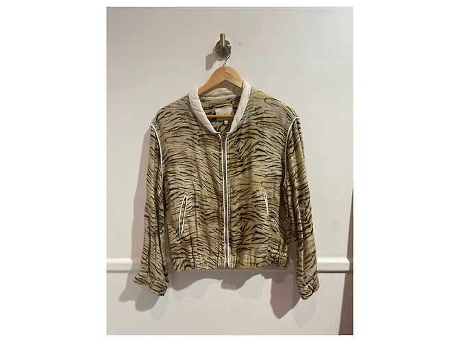Iro Jeffry Bomberjacke aus Leinen mit Tigerprint Beige