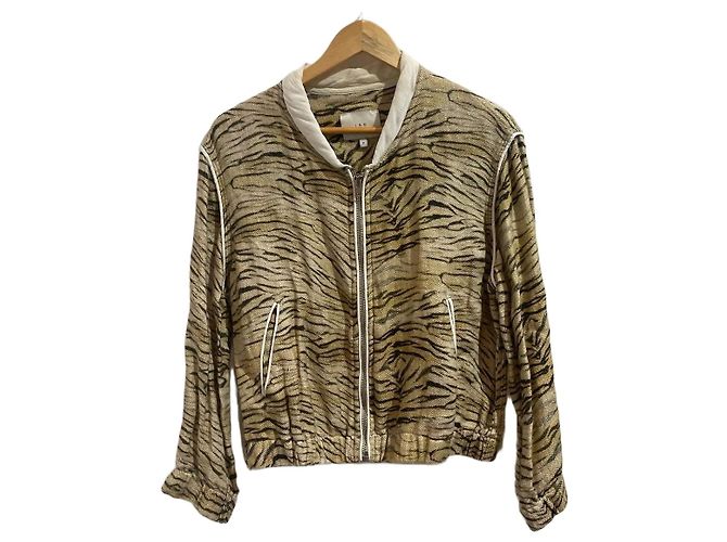 Iro Jeffry Tiger Print Linen Bomber Jacket Beige
