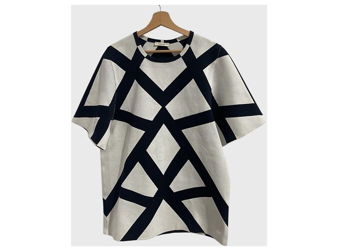Céline T-Shirt Kleid Weiß Geometrischer Print