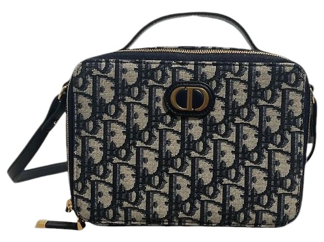 Autre Marque Bolsa Dior Vanity Oblique azul em lona e couro