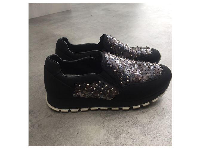 Baskets Prada en toile noire Taille 36.5