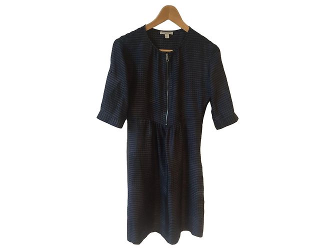 Vestido midi de seda negro y gris Burberry
