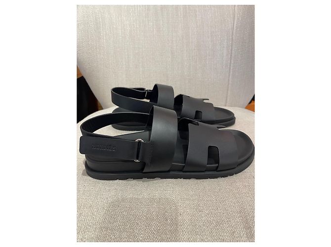 Hermès Genius Leather Sandals Black Size 43
