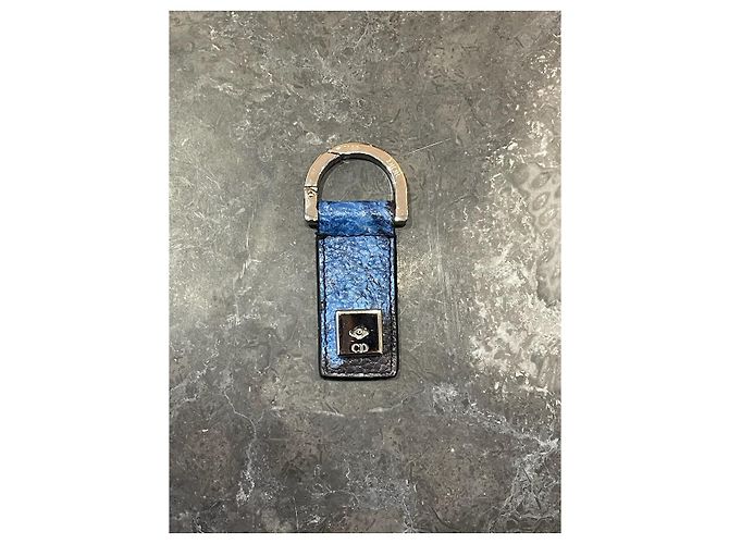 Autre Marque Dior Blue Printed Leather Key Ring