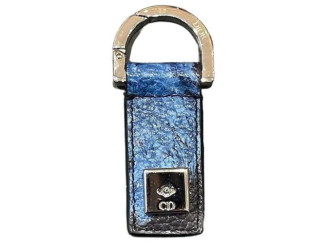 Dior Blue Printed Leather Key Ring