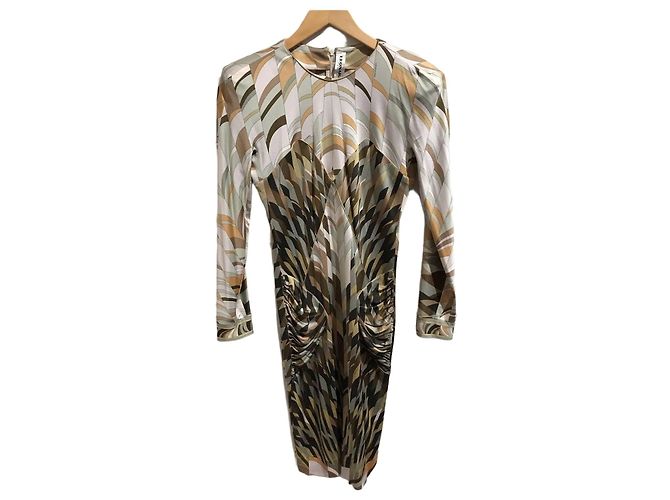 Leonard Silk Printed Dress Beige