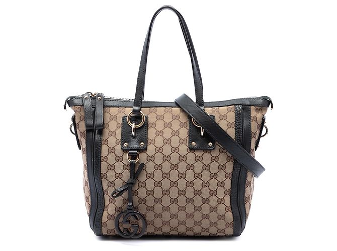 Beige Gucci Medium GG Canvas Satchel mit Anhänger