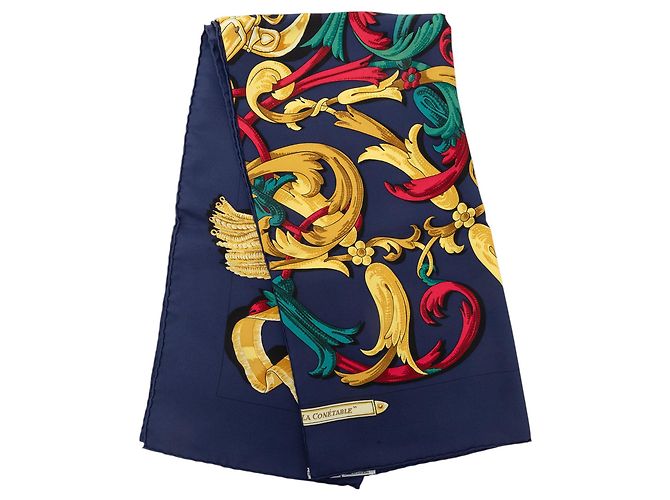 Lenço de seda Hermès Le Mors A La Conetable Azul 90