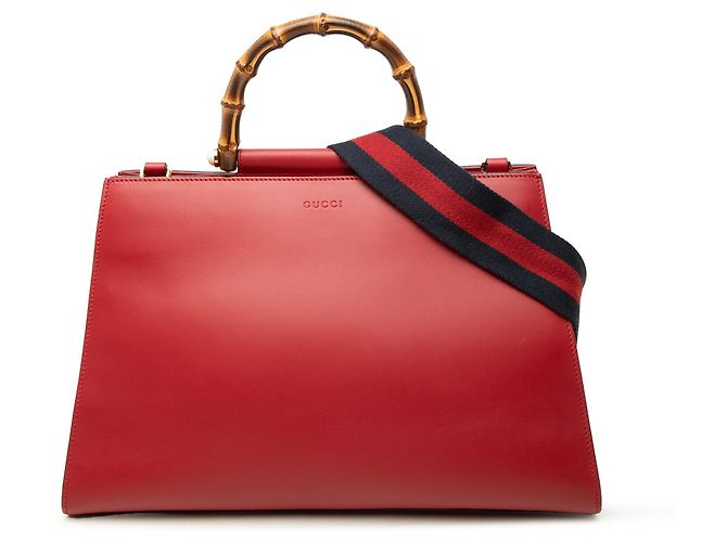Bamboo Bolsa Satchel Gucci Nymphaea Medium em couro de bezerro vermelho com bambu
