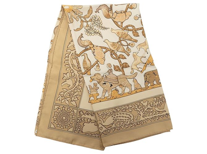 Lenço de seda Hermès Early America Bege 90