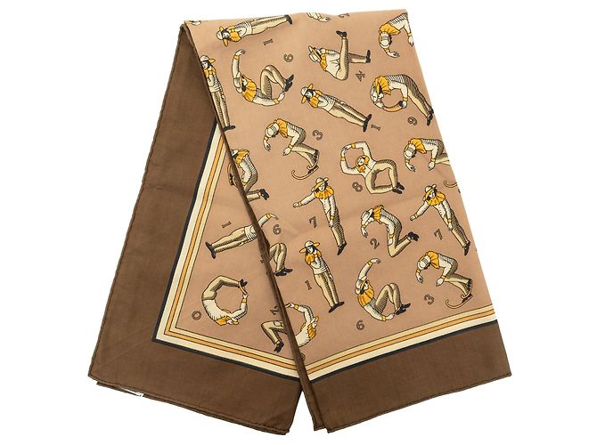 Lenço de seda Hermès Equestrian castanho 65 Scarves Marrom