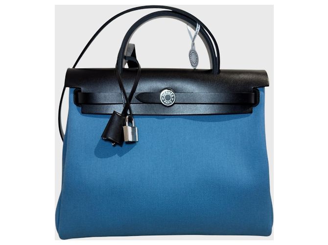 Bolsa Hermès Herbag 31 Azul de Couro