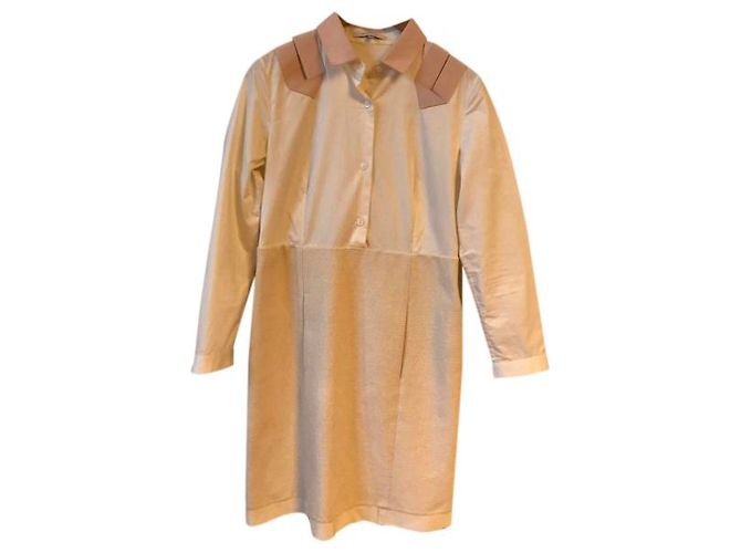 Vestido Midi Carven de Algodón Beige Crudo Blanco