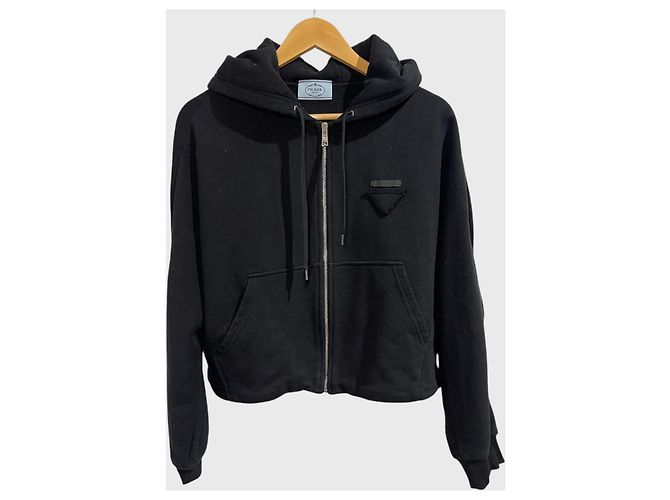 Sweat à capuche Prada en coton noir avec logo triangle Taille L