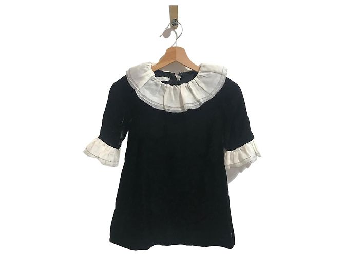Autre Marque Baby Dior Kleid aus schwarzem Samt mit weißer Spitze Größe 8