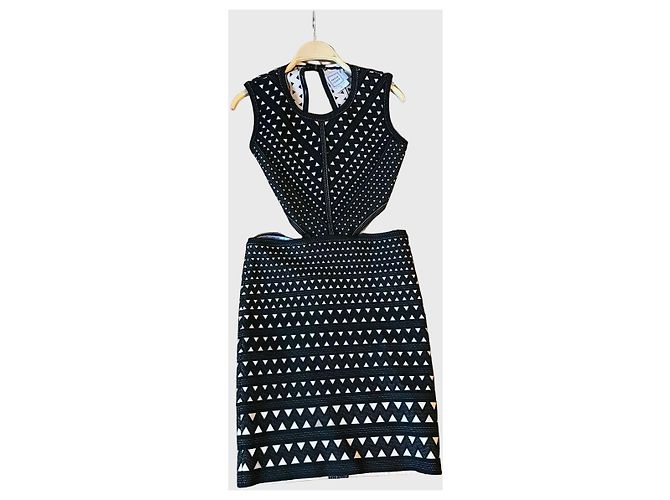 Herve Leger Bandage Kleid Schwarz Beige Muster Größe M