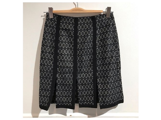 Gonna Etro in Lana con Pieghe Nera e Blu Navy Nero