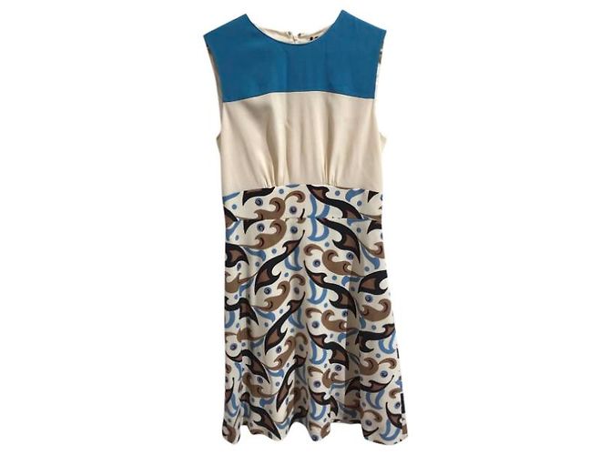 Vestido midi Etro de lã azul creme e preto Multicor