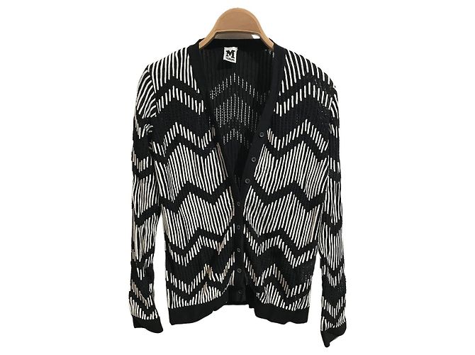Cardigã Missoni Preto e Branco Padrão Zigzag Algodão