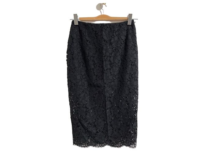 Sandro Black Cotton Lace Midi Skirt