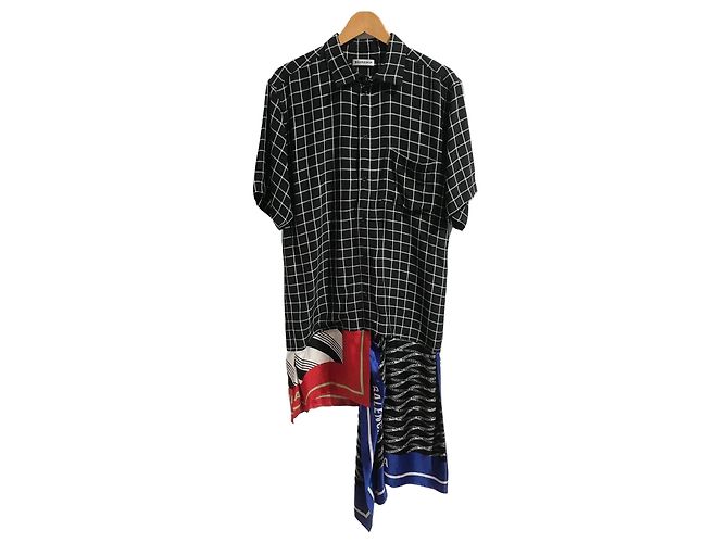 Balenciaga Hemdkleid schwarz weiß kariert Viskose