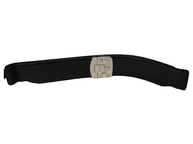 Gucci Black Leather Belt with Elastic Panels Size 80