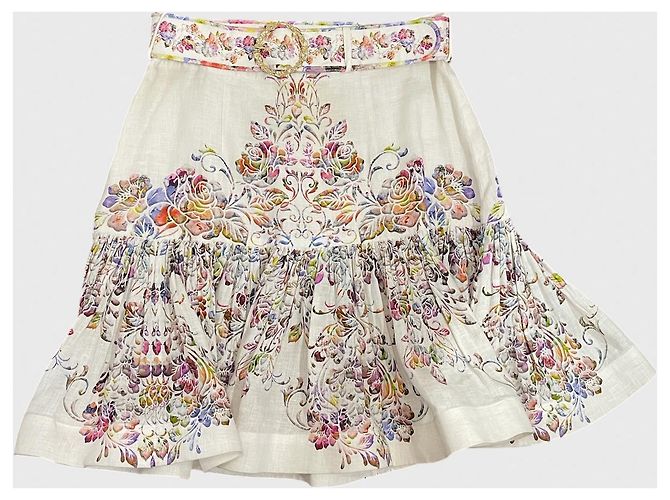 Saia Zimmermann de linho ecru com estampado floral Bege