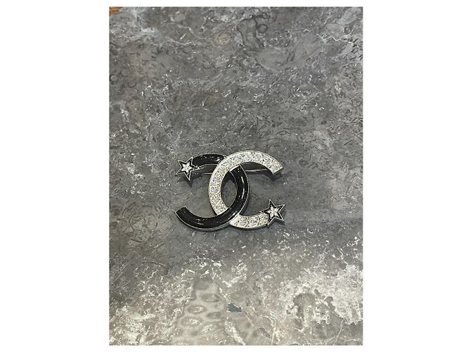 Chanel Brosche schwarz und silber