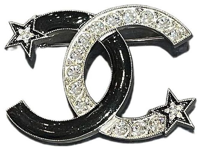 Broche Chanel noire et argent Argenté