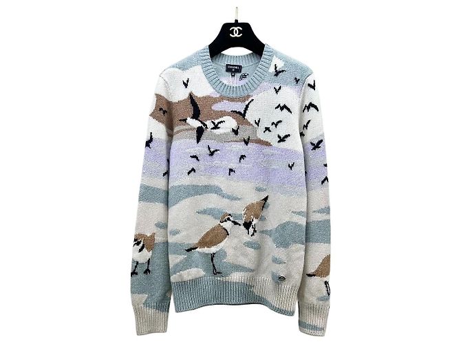 Pull Chanel 24K en Cachemire Motif Mouette et Nuage Multicolore