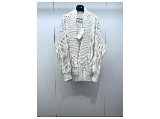 Autre Marque Dior Strickpullover aus weißer Wolle mit V-Ausschnitt Mehrfarben
