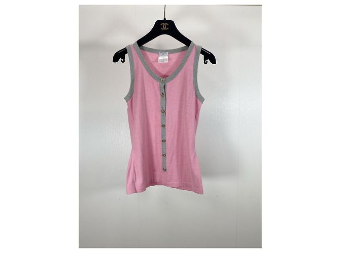 Top Camisola Chanel Rosa de Algodón con Botones Dorados Multicolor