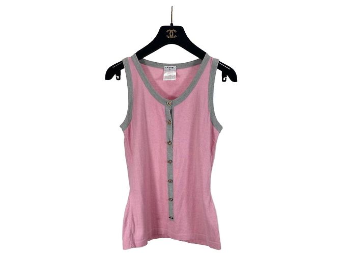 Top Camisola Chanel Rosa de Algodão com Botões Dourados Multicor