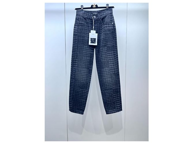Chanel Denim Jeans Black and Grey Check Pattern Size 34 Multiple colors