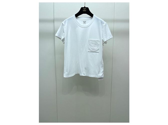 Top Hermès de algodão branco de manga curta Tamanho 36 Multicor