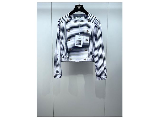 Top Chanel 22S de Rayas Azules y Blancas de Algodón Multicolor