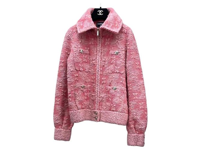Chanel Pink Tweed Jacket Jacquard Knit Size 34 Multiple colors