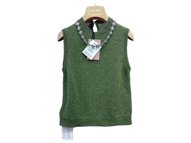 Colete de malha Miu Miu de lã com pérolas e strass