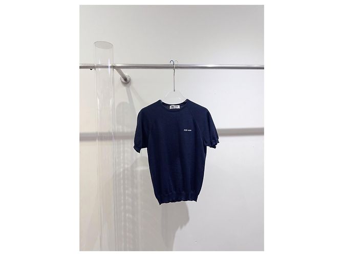 Top Miu Miu de algodão azul marinho Multicor