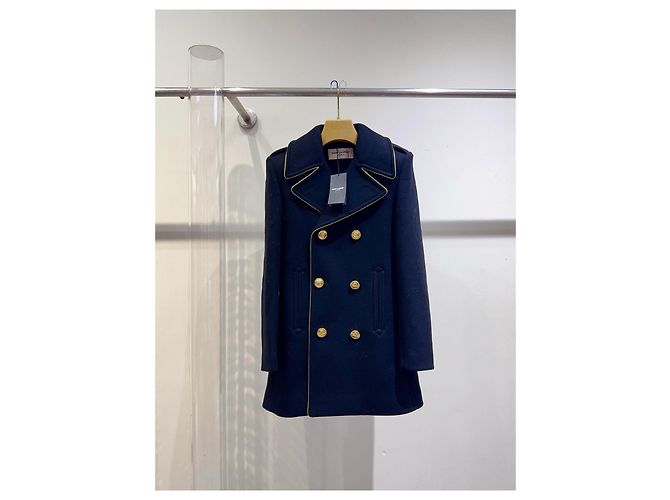 Autre Marque Saint Laurent Navy Wool Double Breasted Coat Multiple colors