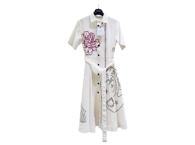 Autre Marque Abito Maxi Dior in Cotone con Ricami Floreali Multicolore