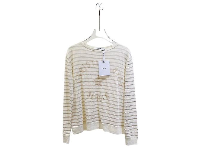 Top Dior Lucky Star em malha de linho com riscas metálicas Multicor