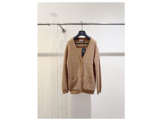 Pull Fendi en cachemire camel logo FF Multicolore