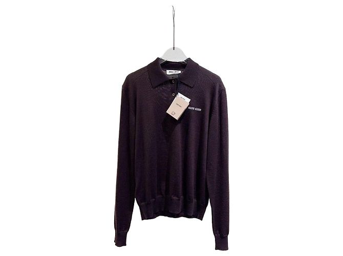 Pull Miu Miu Marron en Laine Style Polo Multicolore