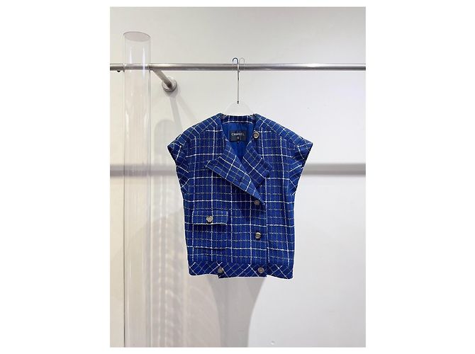 Chaleco Chanel de Tweed Azul Talla 34 Multicolor