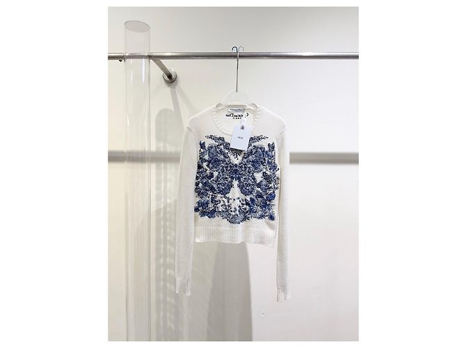 Autre Marque Dior Kaschmir Strickware Schmetterling Blumenmuster Mehrfarben