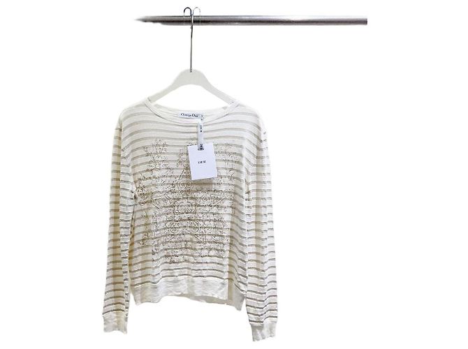 Top Dior de lino con rayas metálicas Multicolor