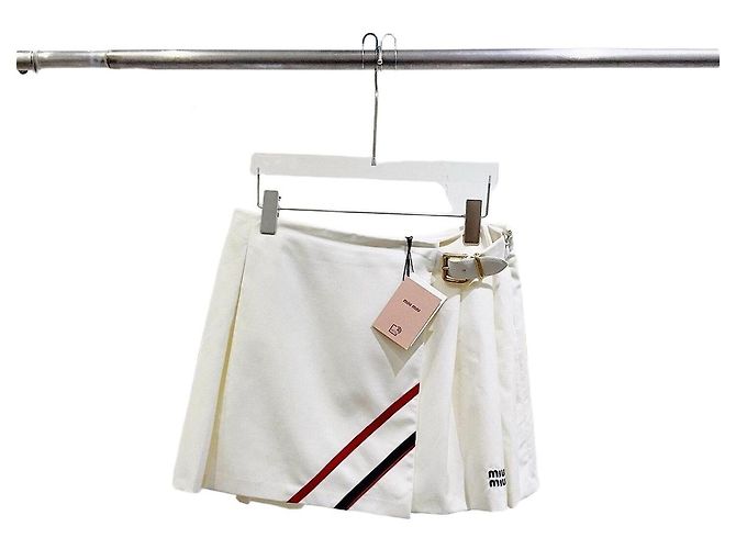 Gonna Miu Miu in cotone bianca con rifiniture a righe rosse e nere Multicolore